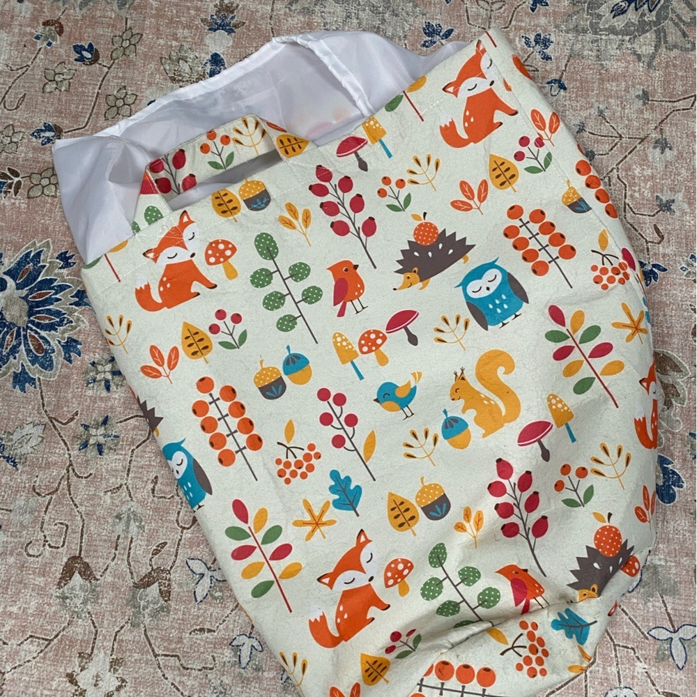 Woodland Animals Canvas Tote Bag Fox Owl Squirrel‎ Forest Print Cream